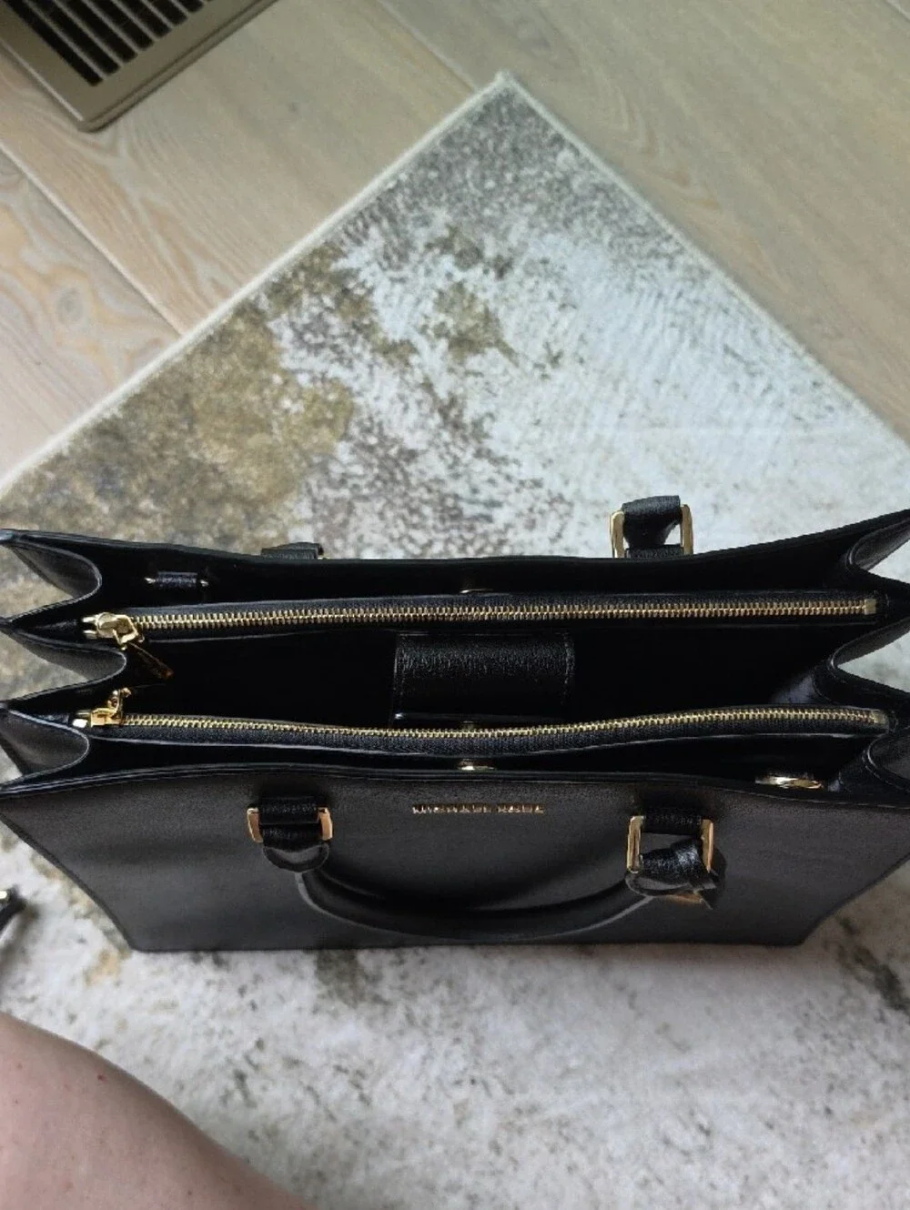 MICHAEL KORS Black Leather Satchel with Gold Hardware